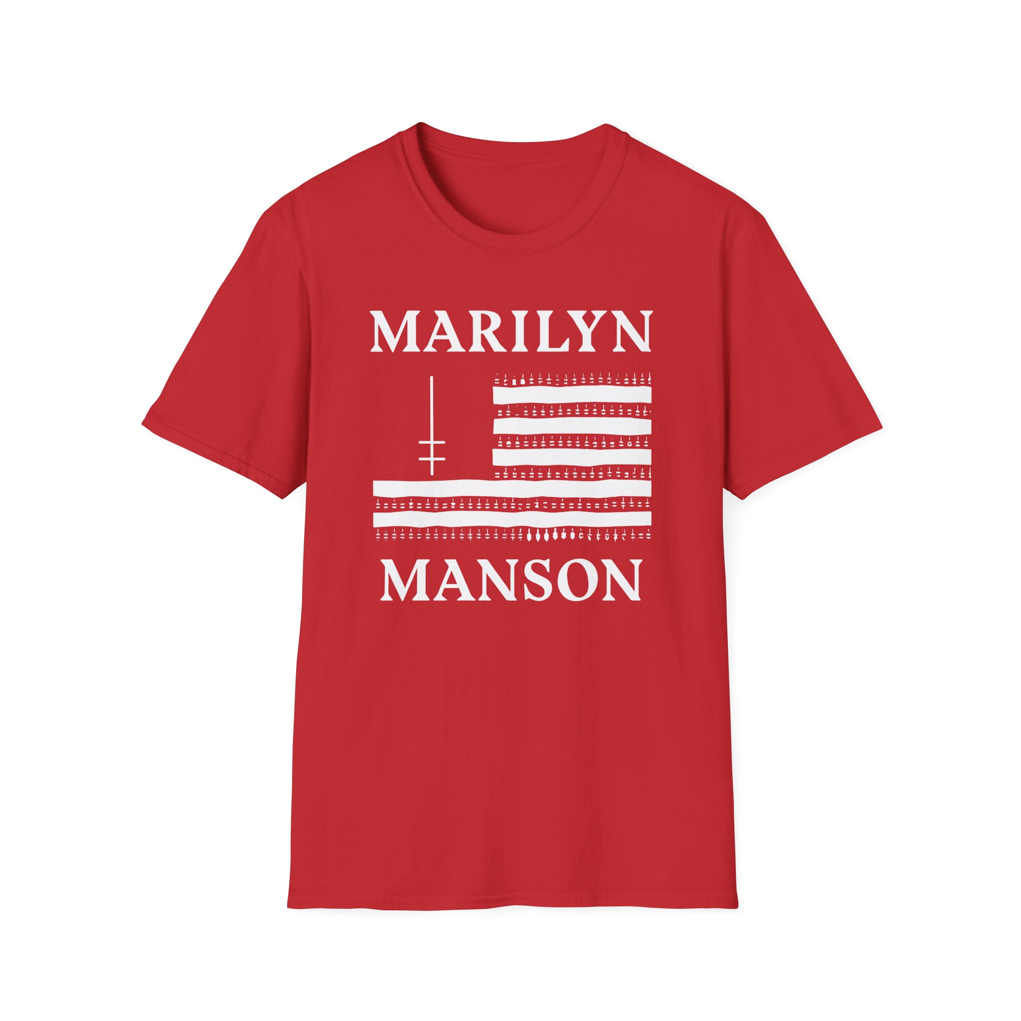Marilyn Manson Flag and Logo Unisex Softstyle T-Shirt