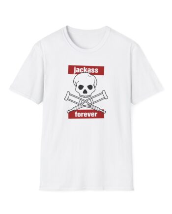 Jackass Forever Red Skull and Crutches Warning Logo Raglan Unisex Softstyle T-Shirt