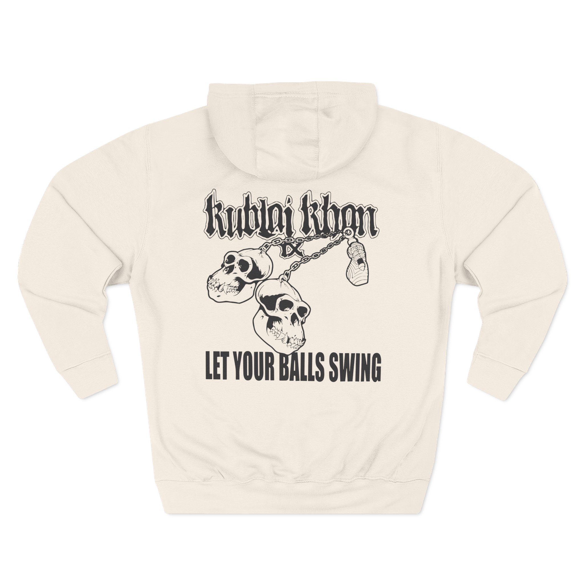 Kublai Khan - Let the Balls Swing Natural Three-Panel Fleece Hoodie