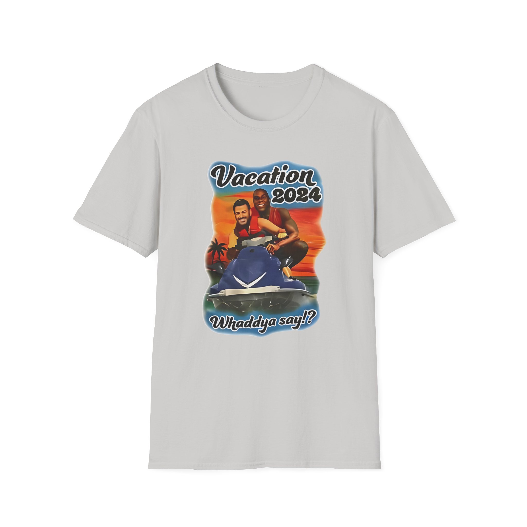 Magic Johnson and Jimmy Kimmel Vacation 2024 Whaddya Say Unisex Softstyle T-Shirt