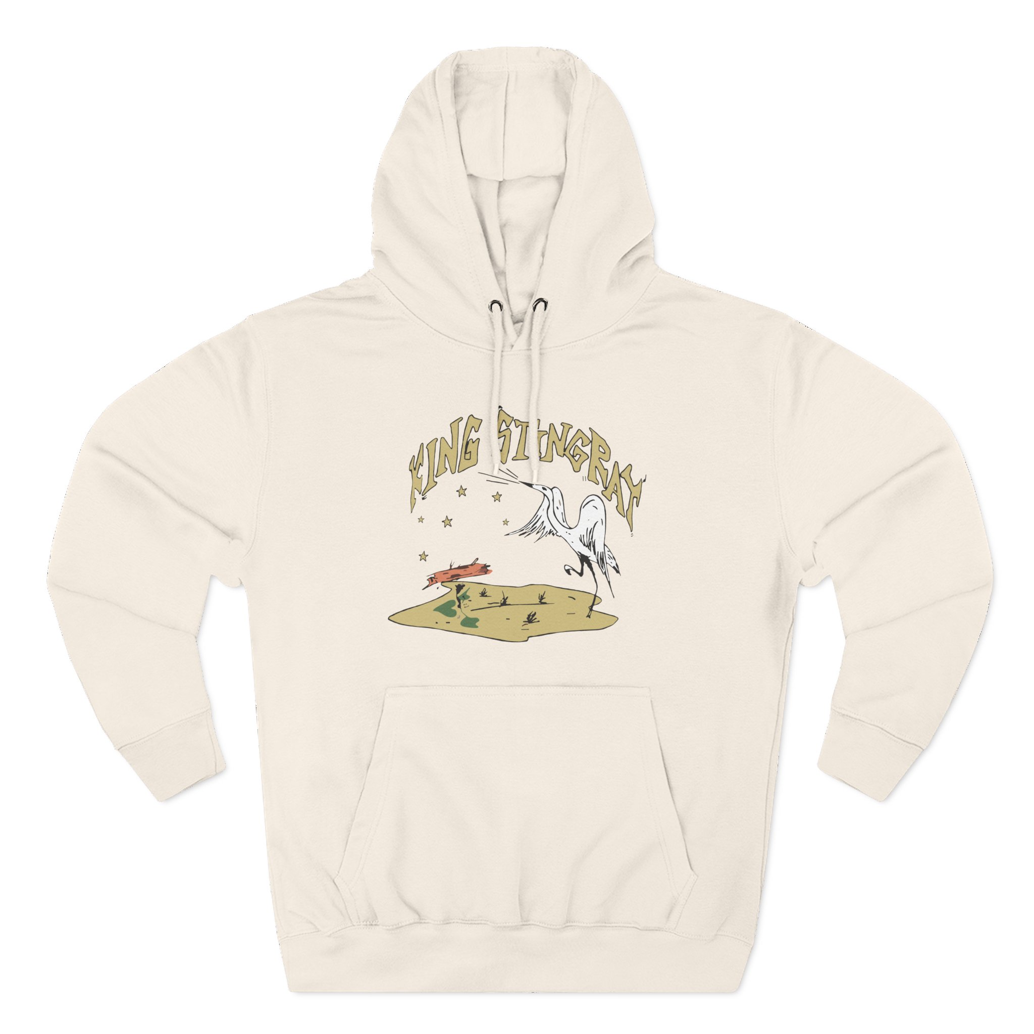 King Stingray Ivory Bird Three-Panel Fleece Hoodie