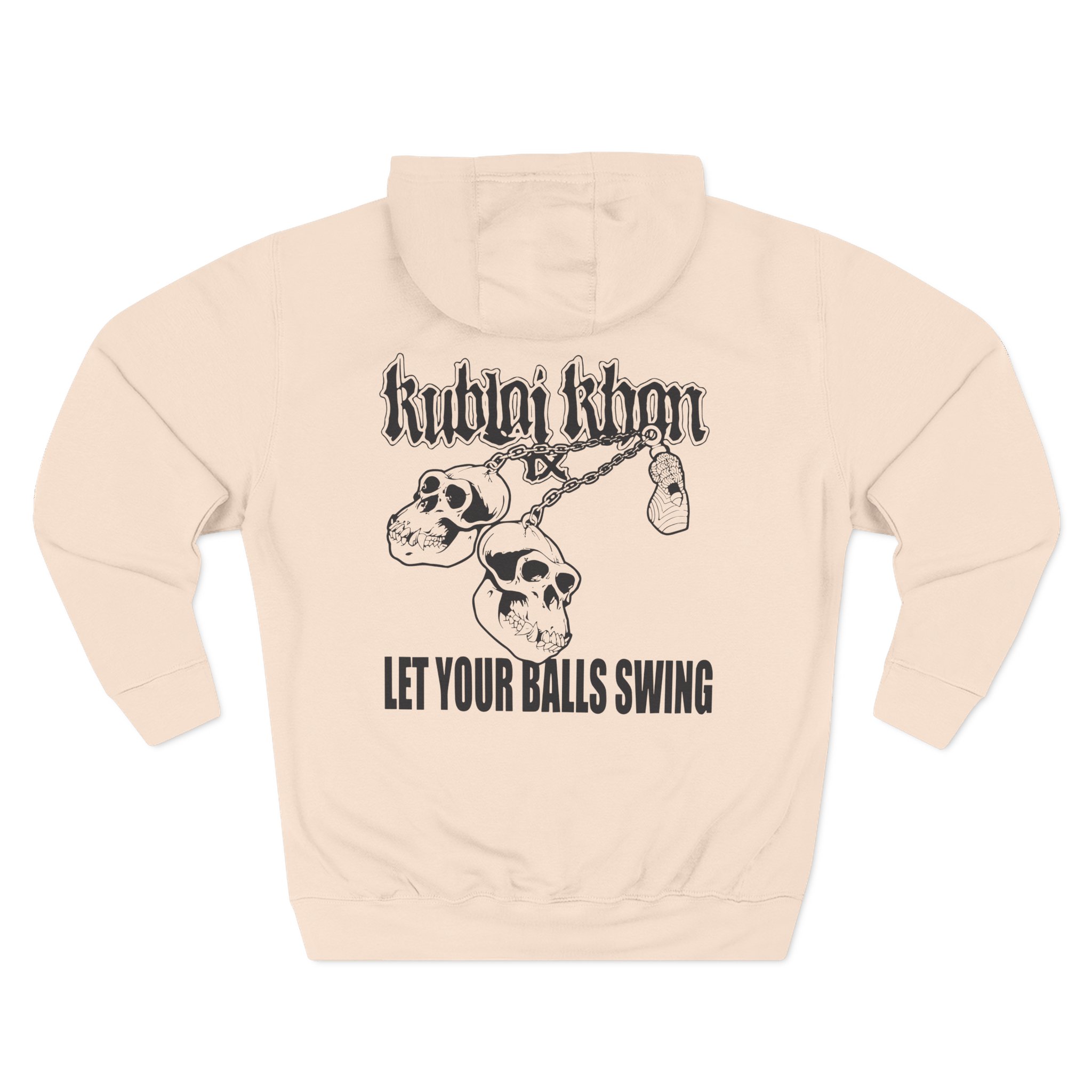 Kublai Khan - Let the Balls Swing Natural Three-Panel Fleece Hoodie