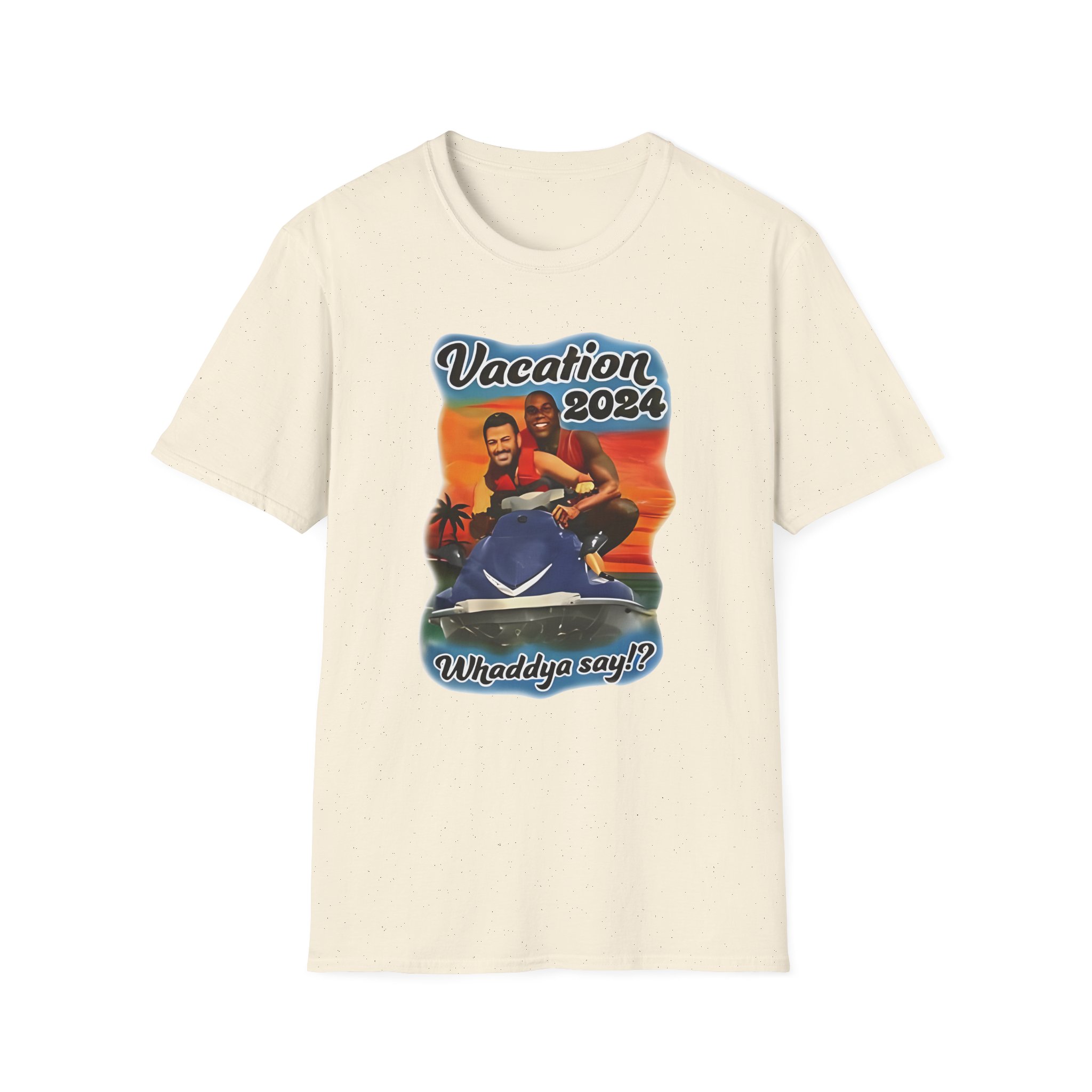 Magic Johnson and Jimmy Kimmel Vacation 2024 Whaddya Say Unisex Softstyle T-Shirt