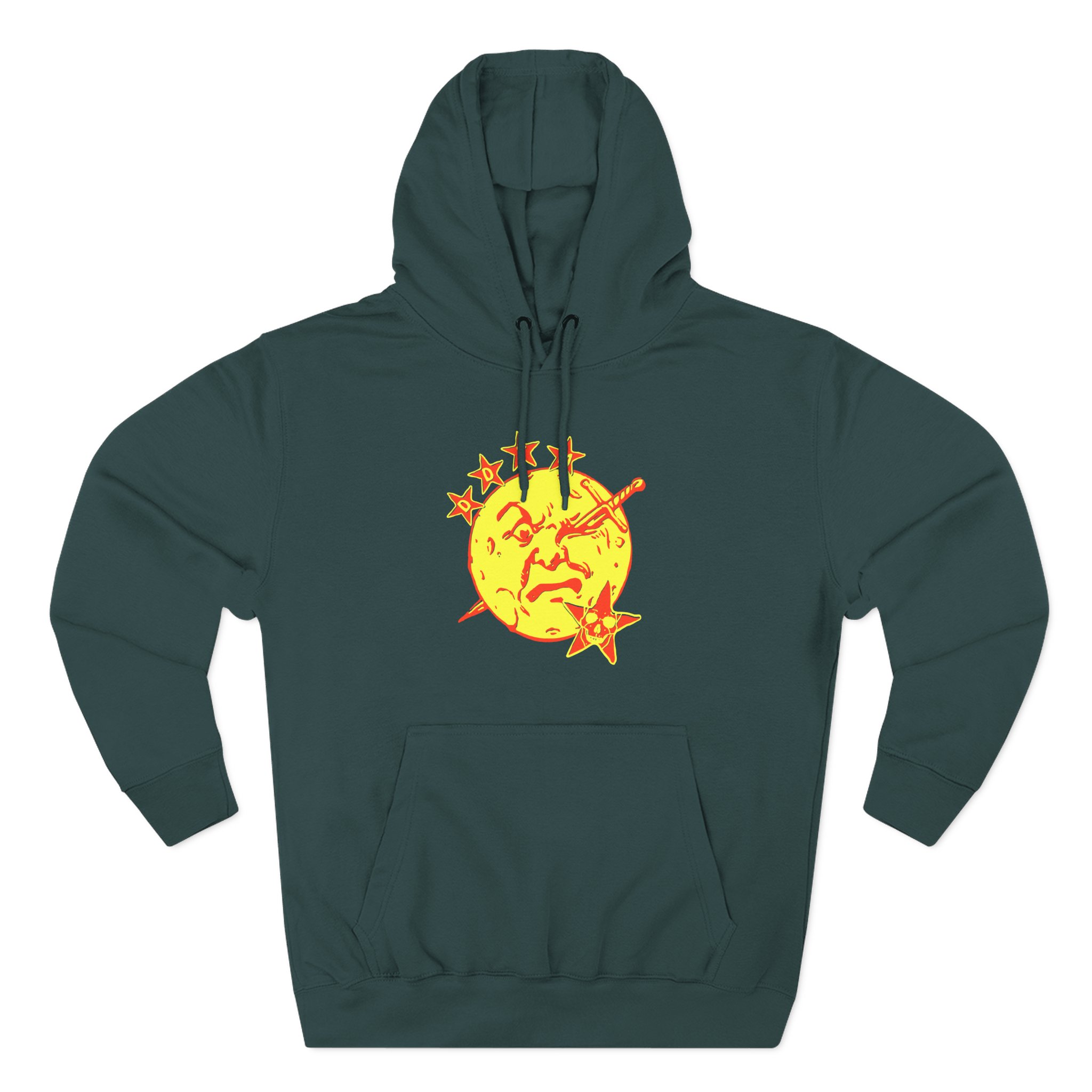 Foxing Moon Face Three-Panel Fleece Hoodie