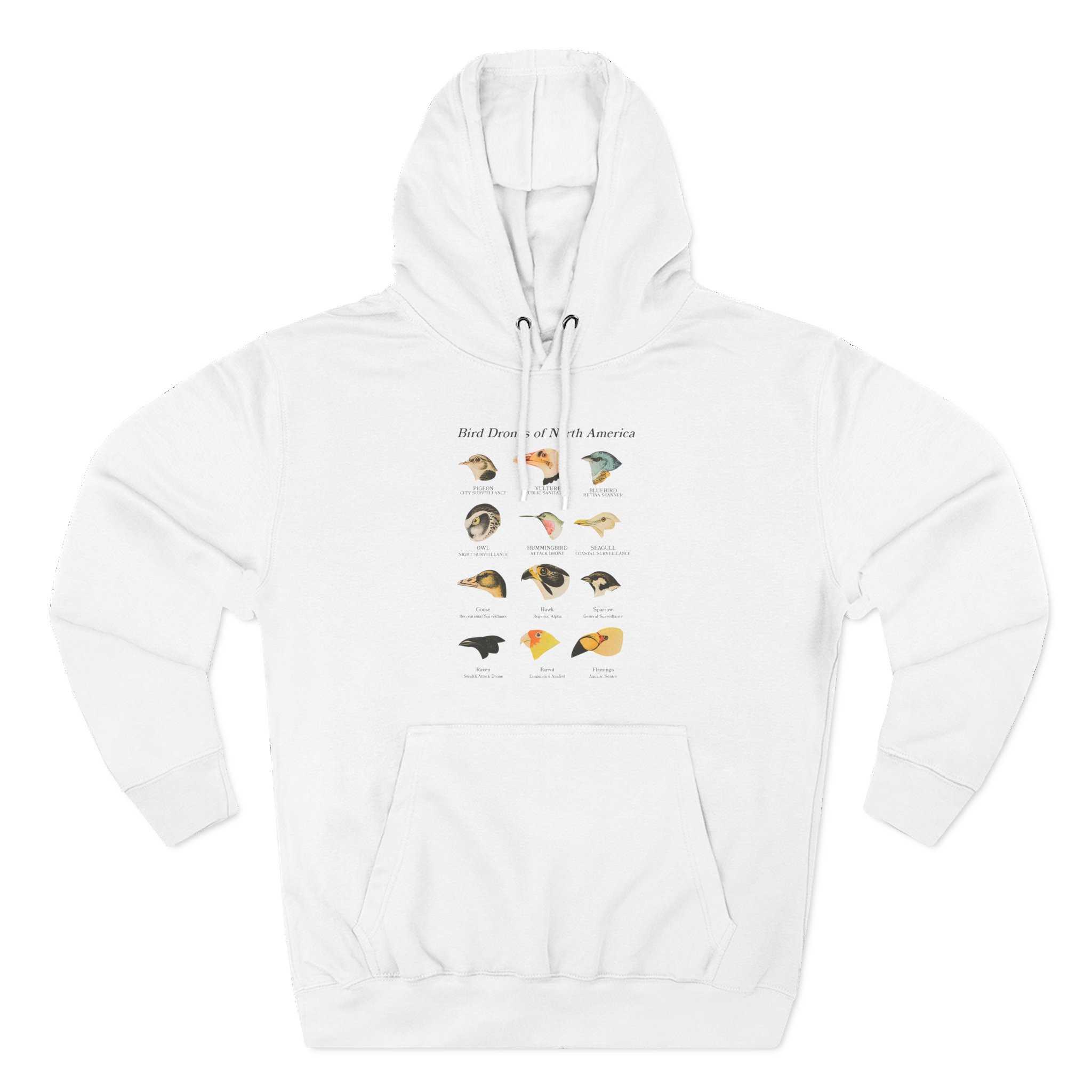 Birds Arent Real Bird Drones of North America Three-Panel Fleece Hoodie