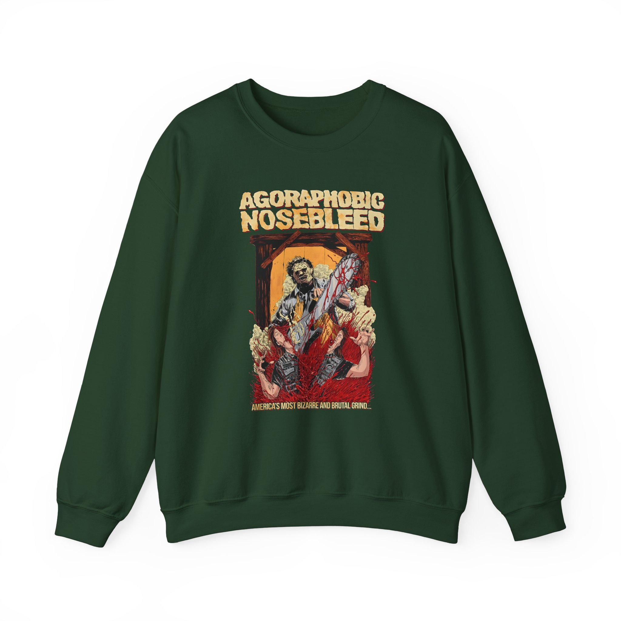 Agoraphobic Nosebleed Leatherface Unisex Heavy Blendâ„¢ Crewneck Sweatshirt