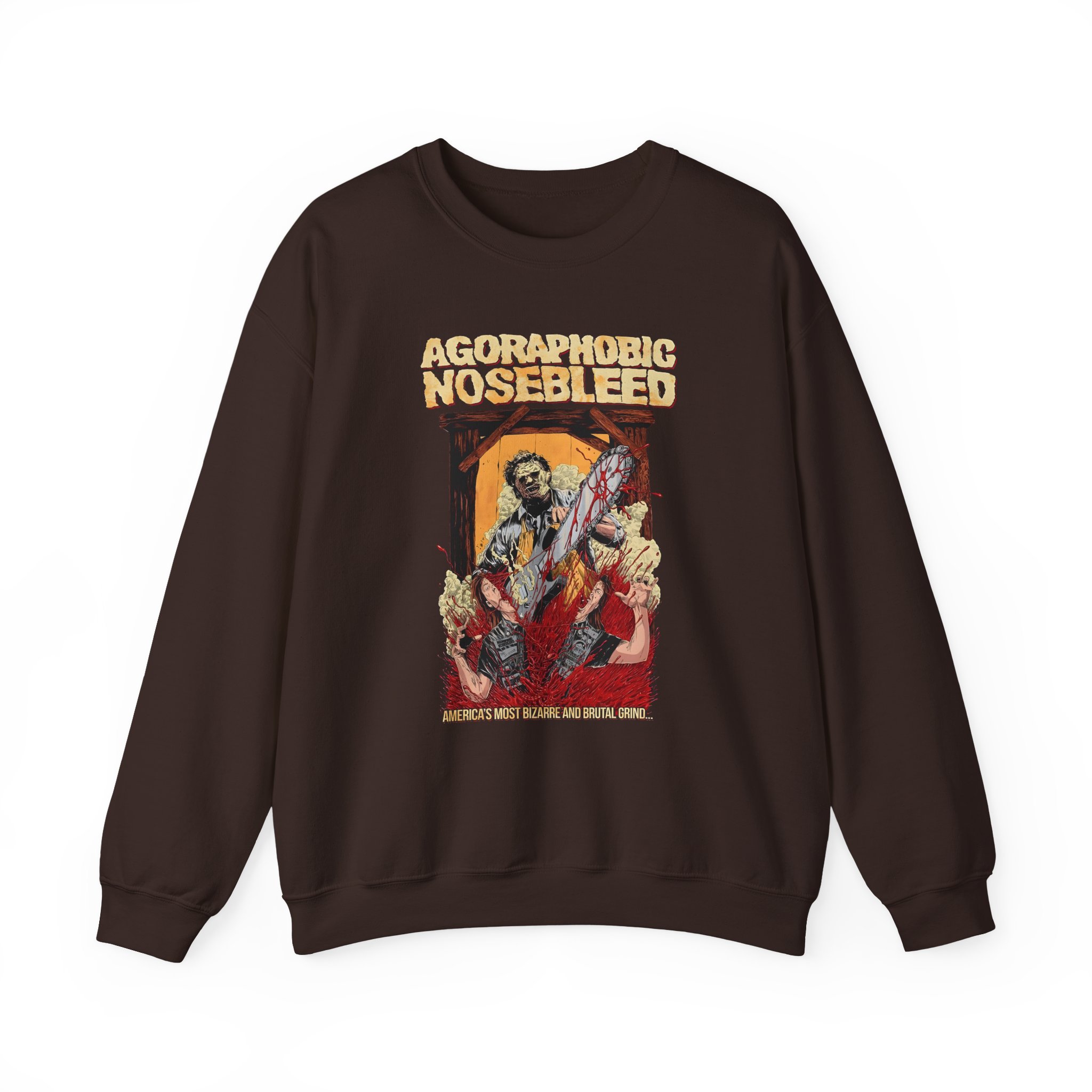 Agoraphobic Nosebleed Leatherface Unisex Heavy Blendâ„¢ Crewneck Sweatshirt