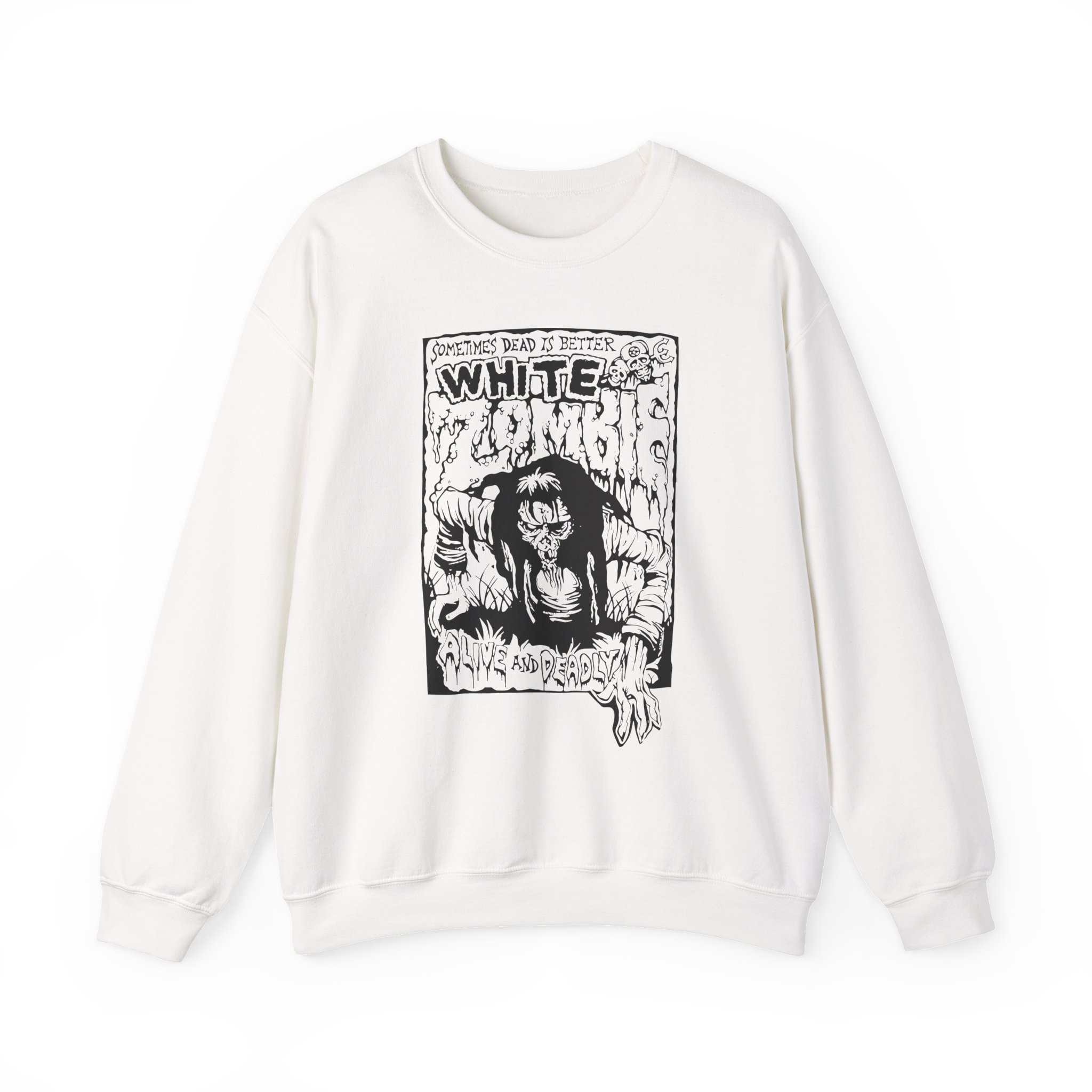 White Zombie Alive and Deadly Unisex Heavy Blendâ„¢ Crewneck Sweatshirt