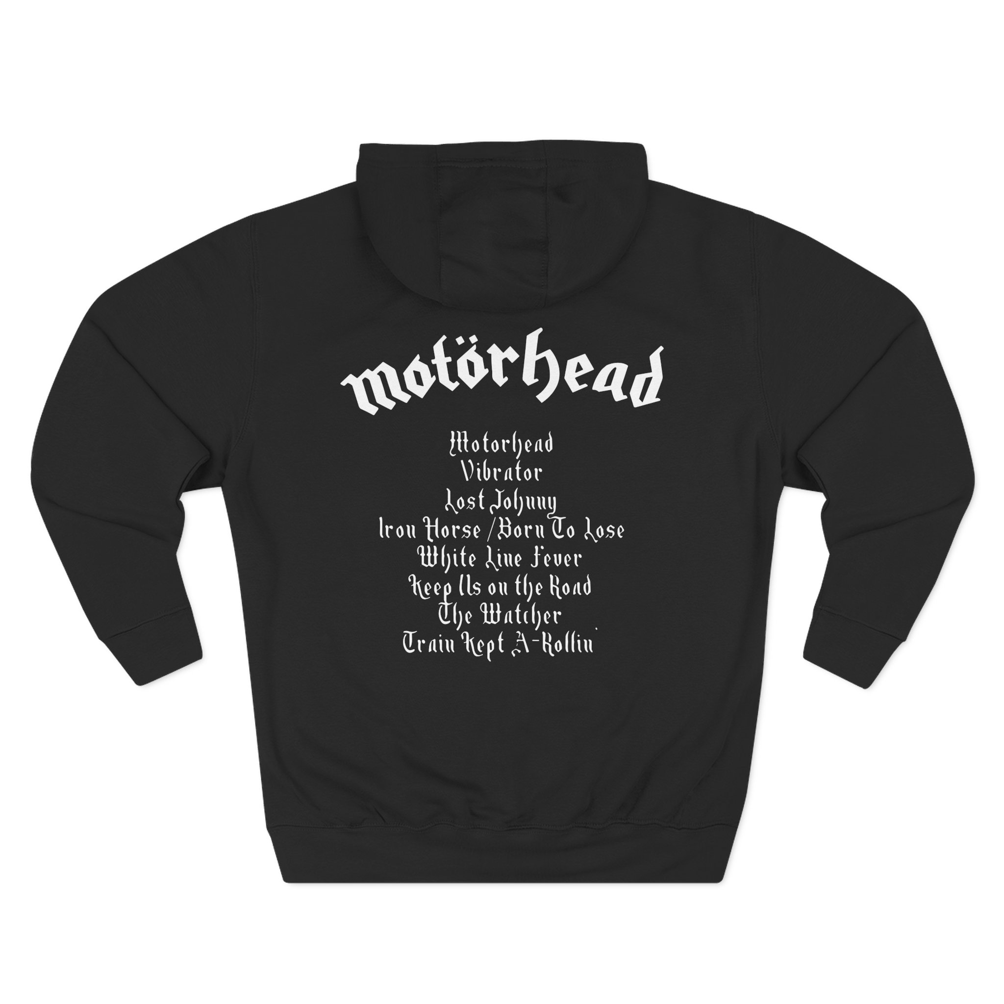 Lemmy Motörhead Tracklist Three-Panel Fleece Hoodie