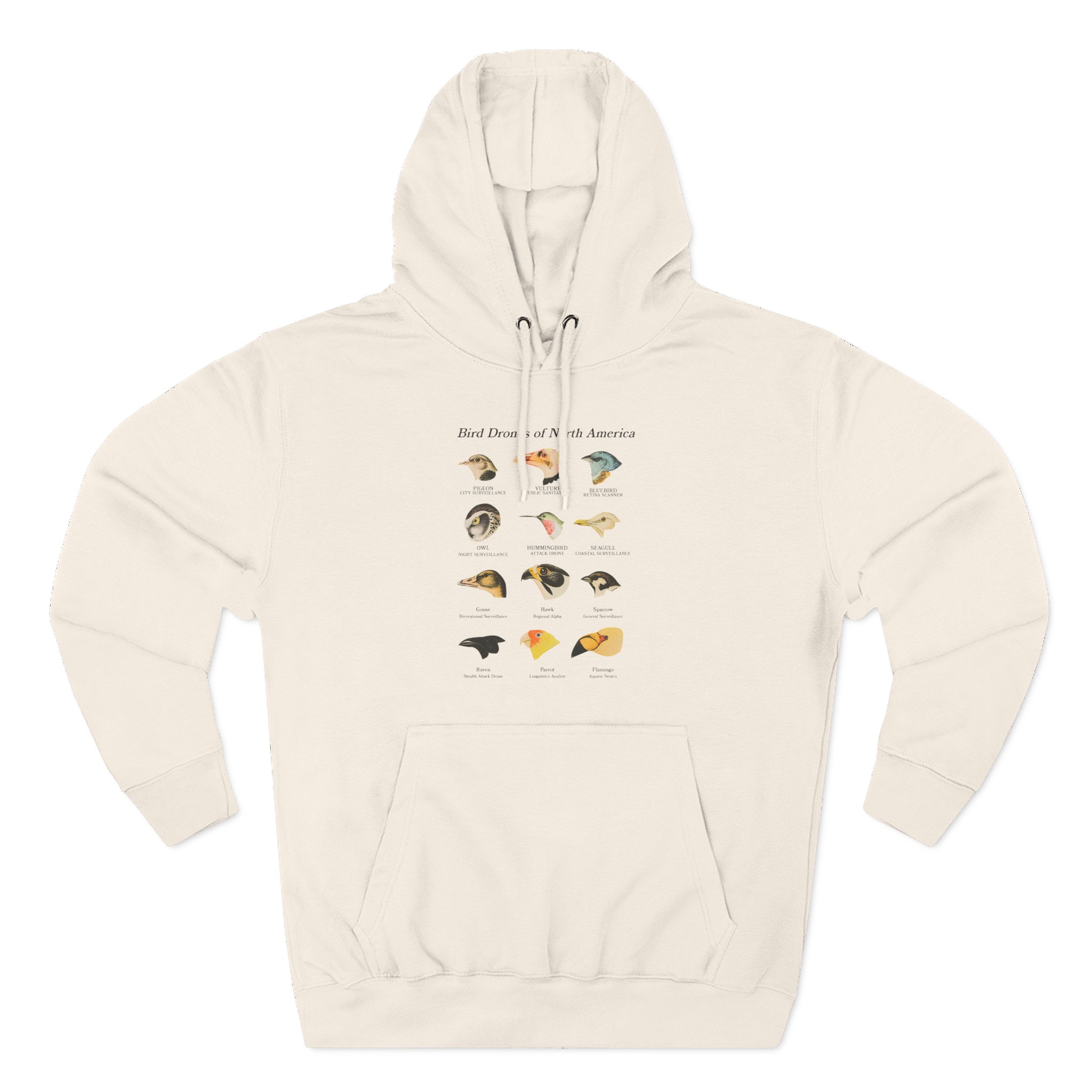 Birds Arent Real Bird Drones of North America Three-Panel Fleece Hoodie