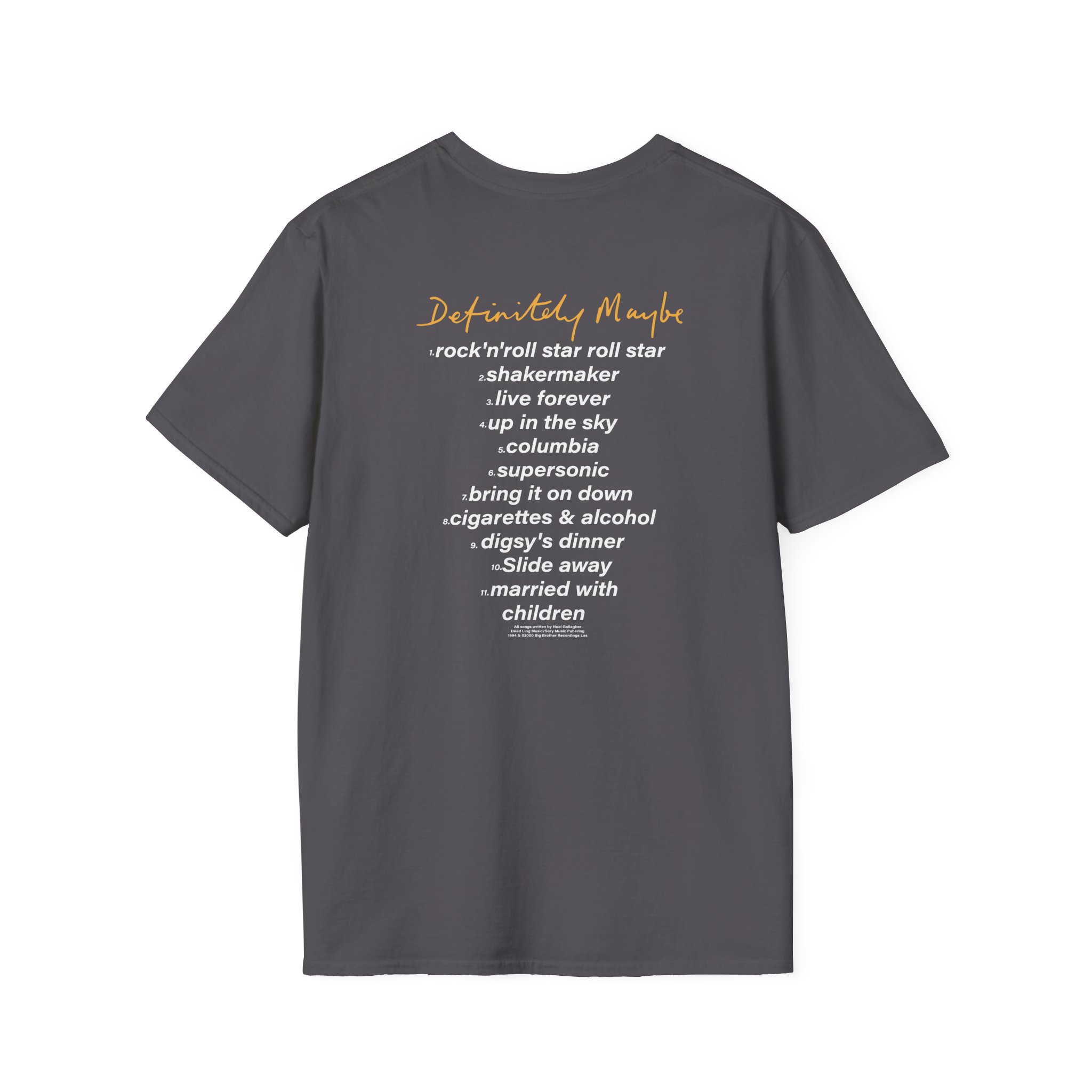 Oasis Definitely Maybe Tracklist Unisex Softstyle T-Shirt
