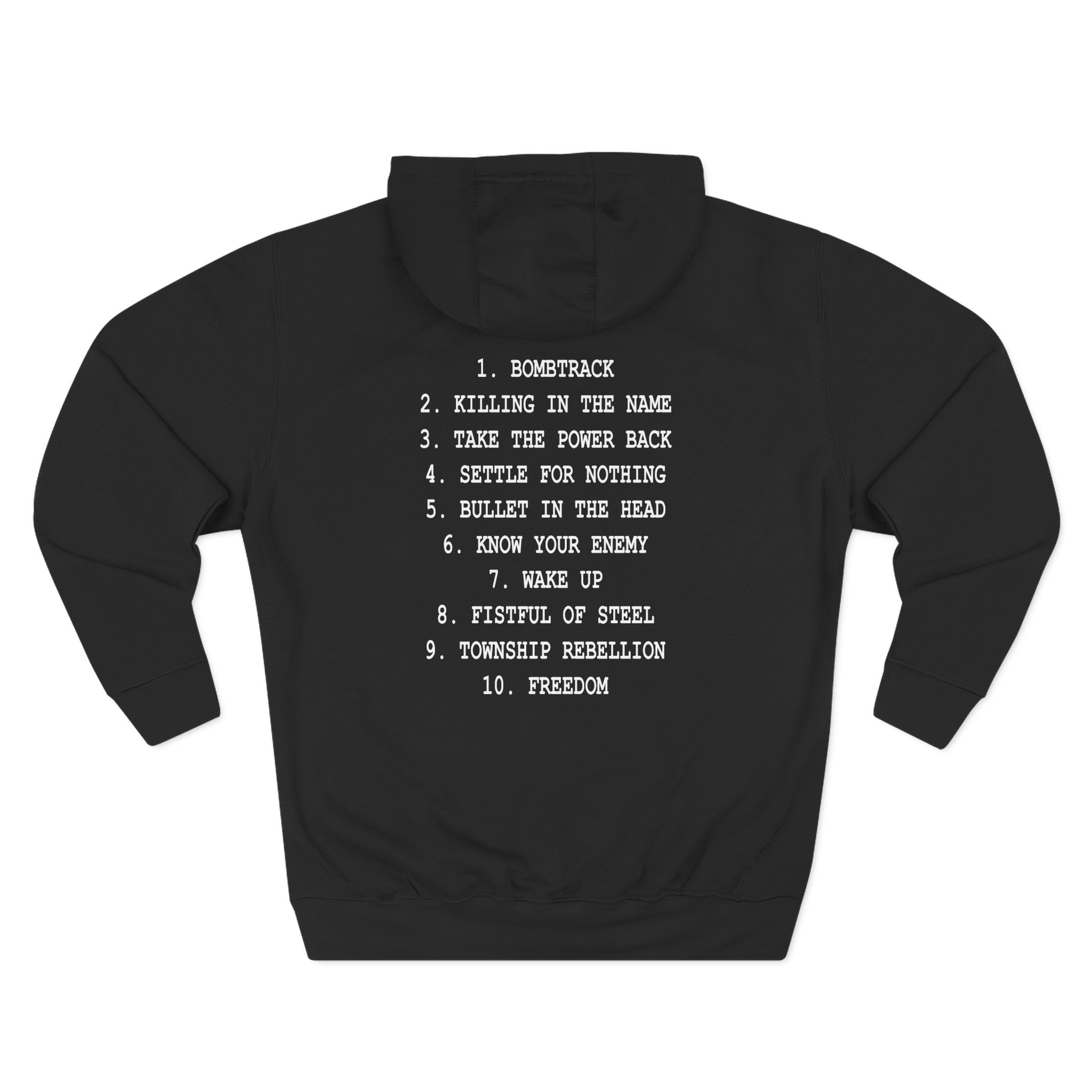 Rage Against the Machine Ratm Cover Tracklist Three-Panel Fleece Hoodie