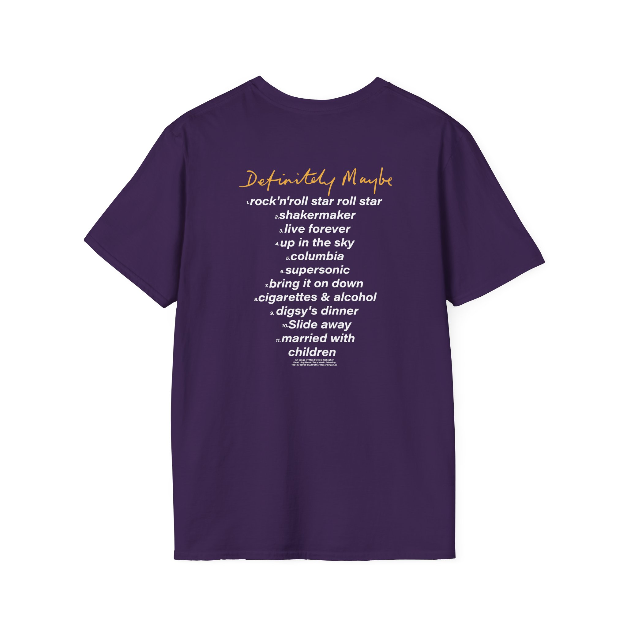 Oasis Definitely Maybe Tracklist Unisex Softstyle T-Shirt
