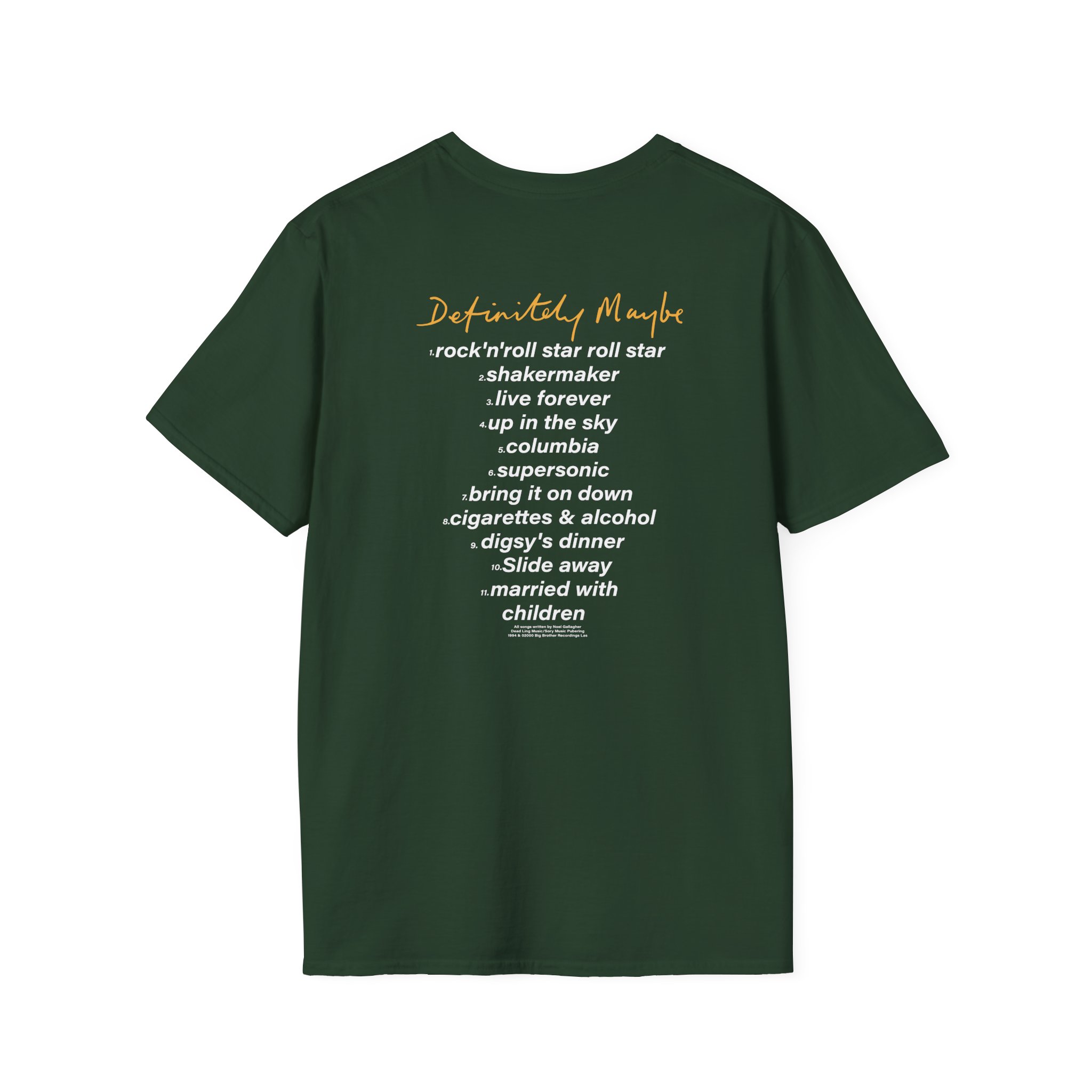Oasis Definitely Maybe Tracklist Unisex Softstyle T-Shirt