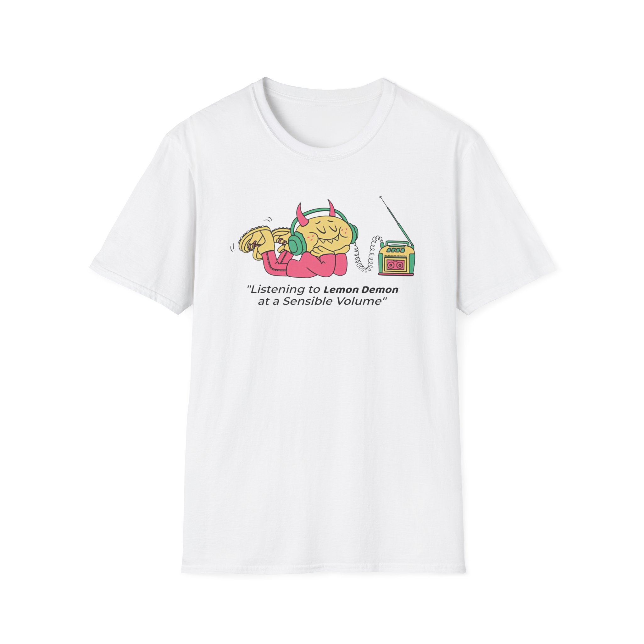 Lemon Demon Listening to at a Sensible Volume Unisex Softstyle T-Shirt
