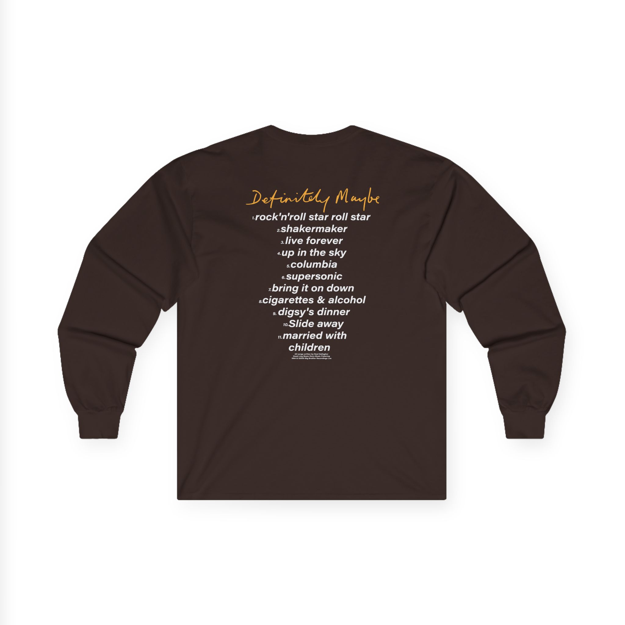 Oasis Definitely Maybe Tracklist Unisex Ultra Cotton Long Sleeve Tee