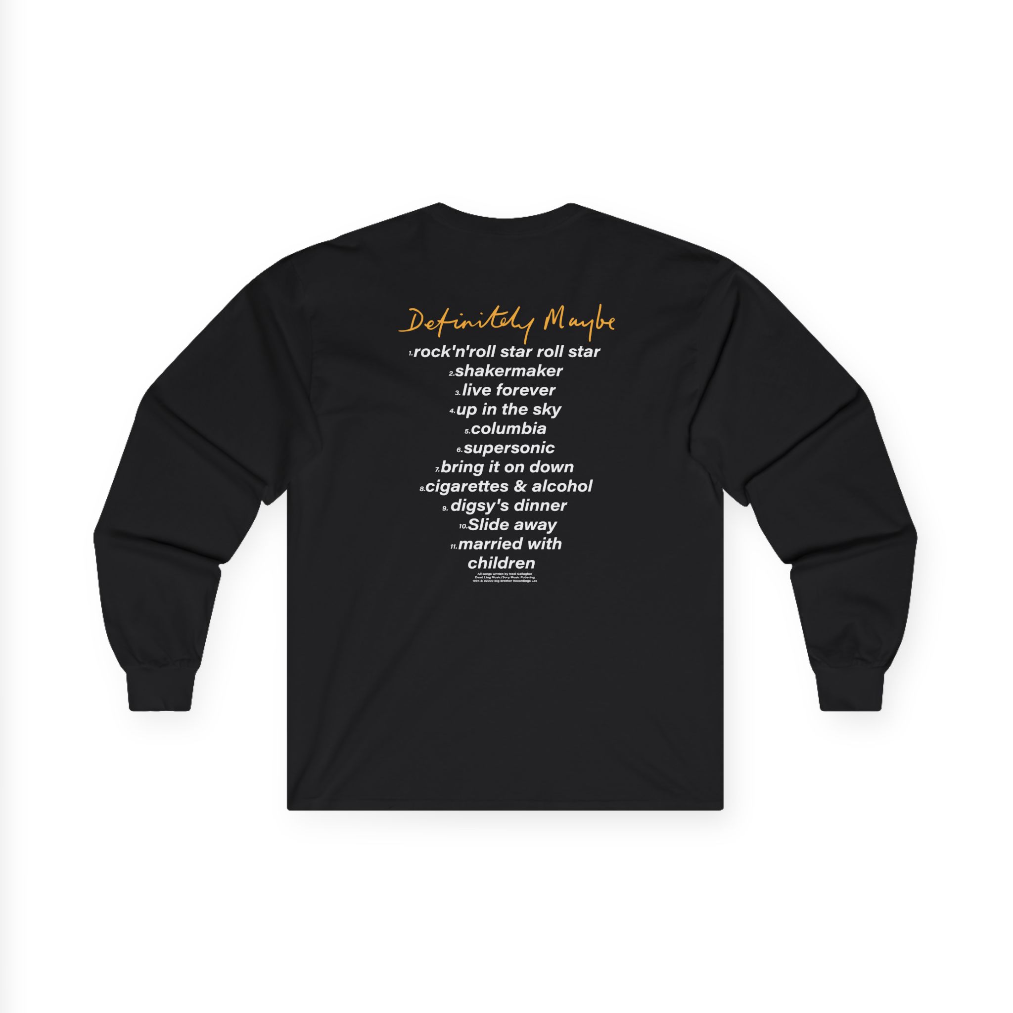 Oasis Definitely Maybe Tracklist Unisex Ultra Cotton Long Sleeve Tee