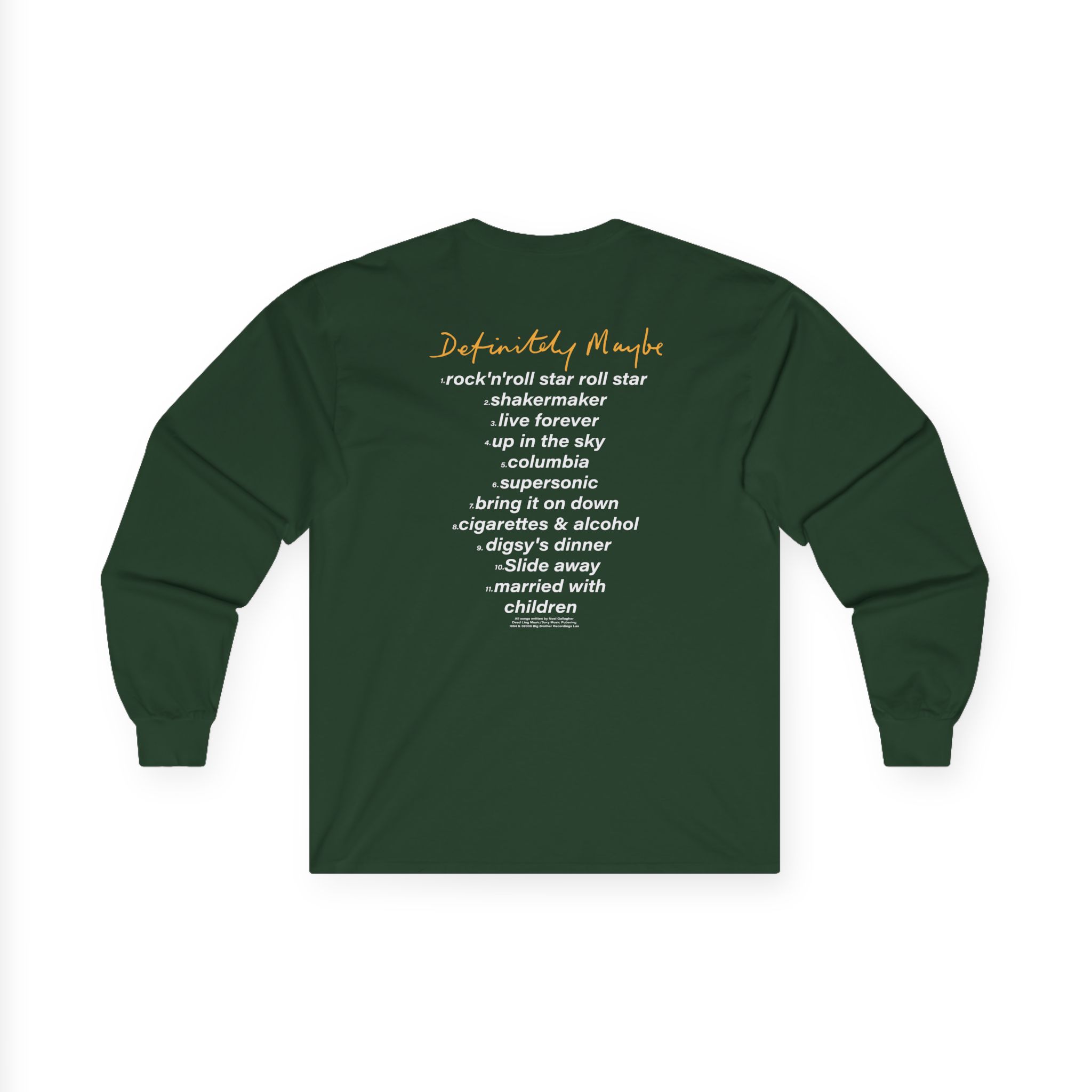 Oasis Definitely Maybe Tracklist Unisex Ultra Cotton Long Sleeve Tee