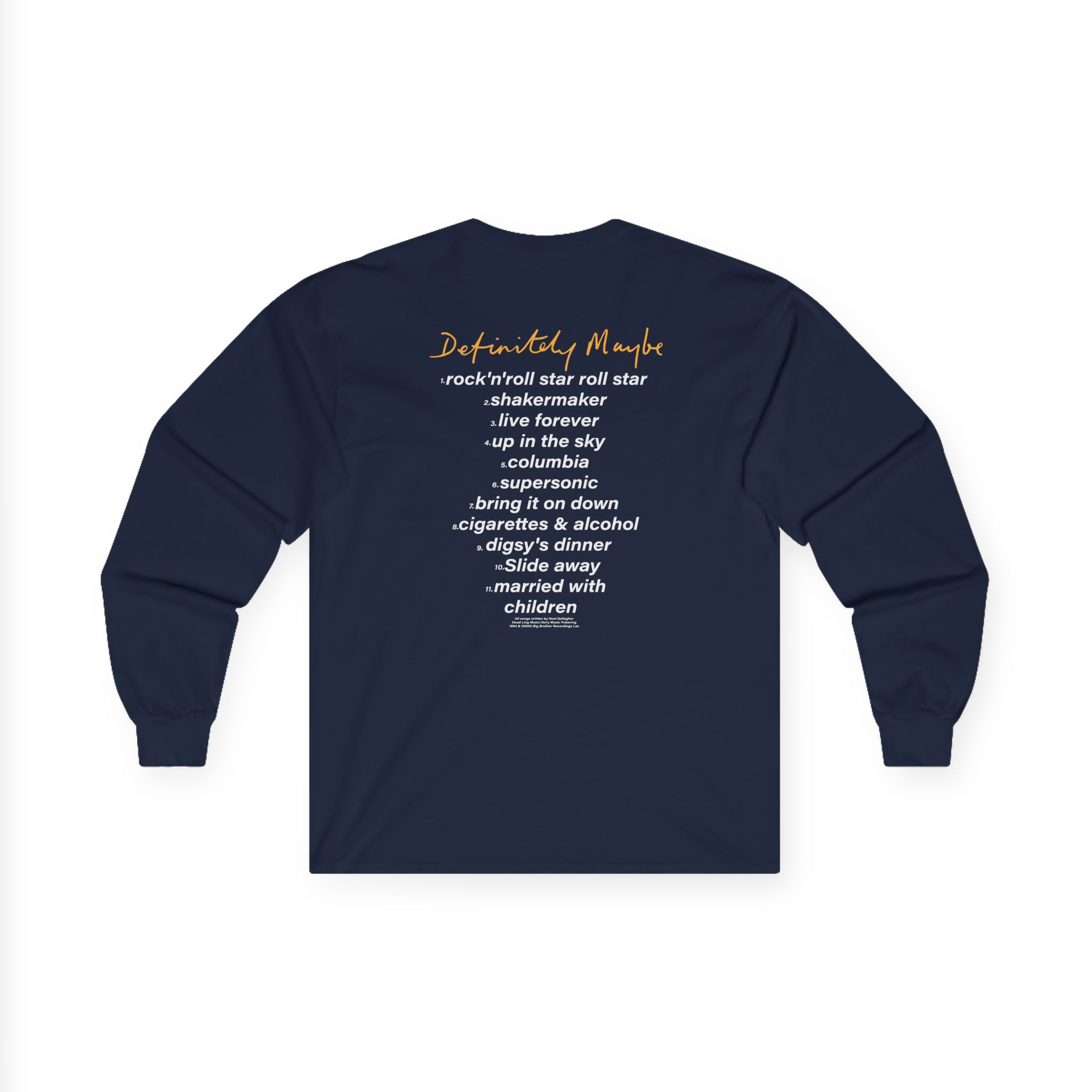 Oasis Definitely Maybe Tracklist Unisex Ultra Cotton Long Sleeve Tee